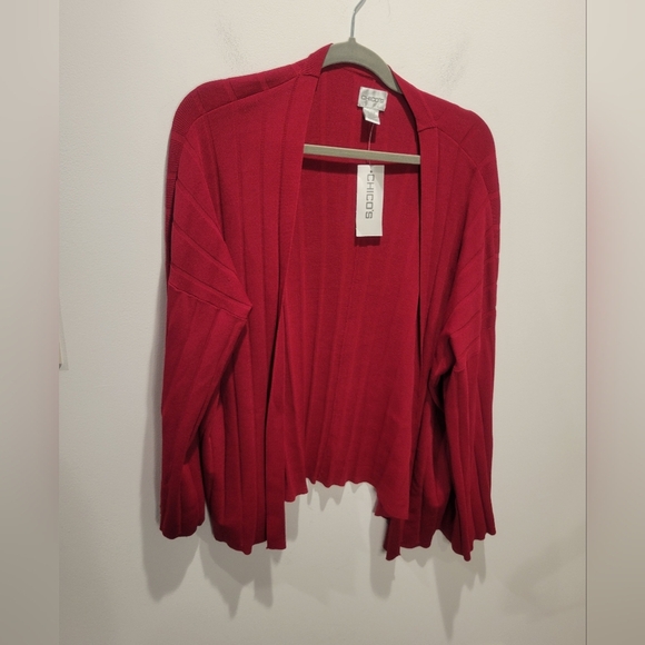 New Chicos S/M Red Slinky Knit Open Front Cardigan - Picture 1 of 5